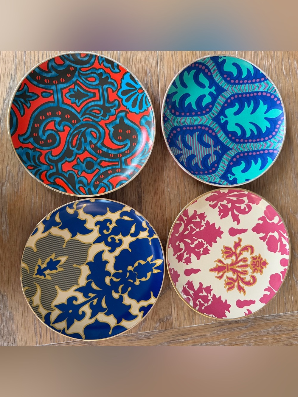 Tracy Reese decorative 7” Patterned Ceramic Plate Set of 4- Assorted